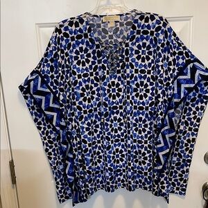 Geometric Blue and Black Long Sleeve Top Michael Kors